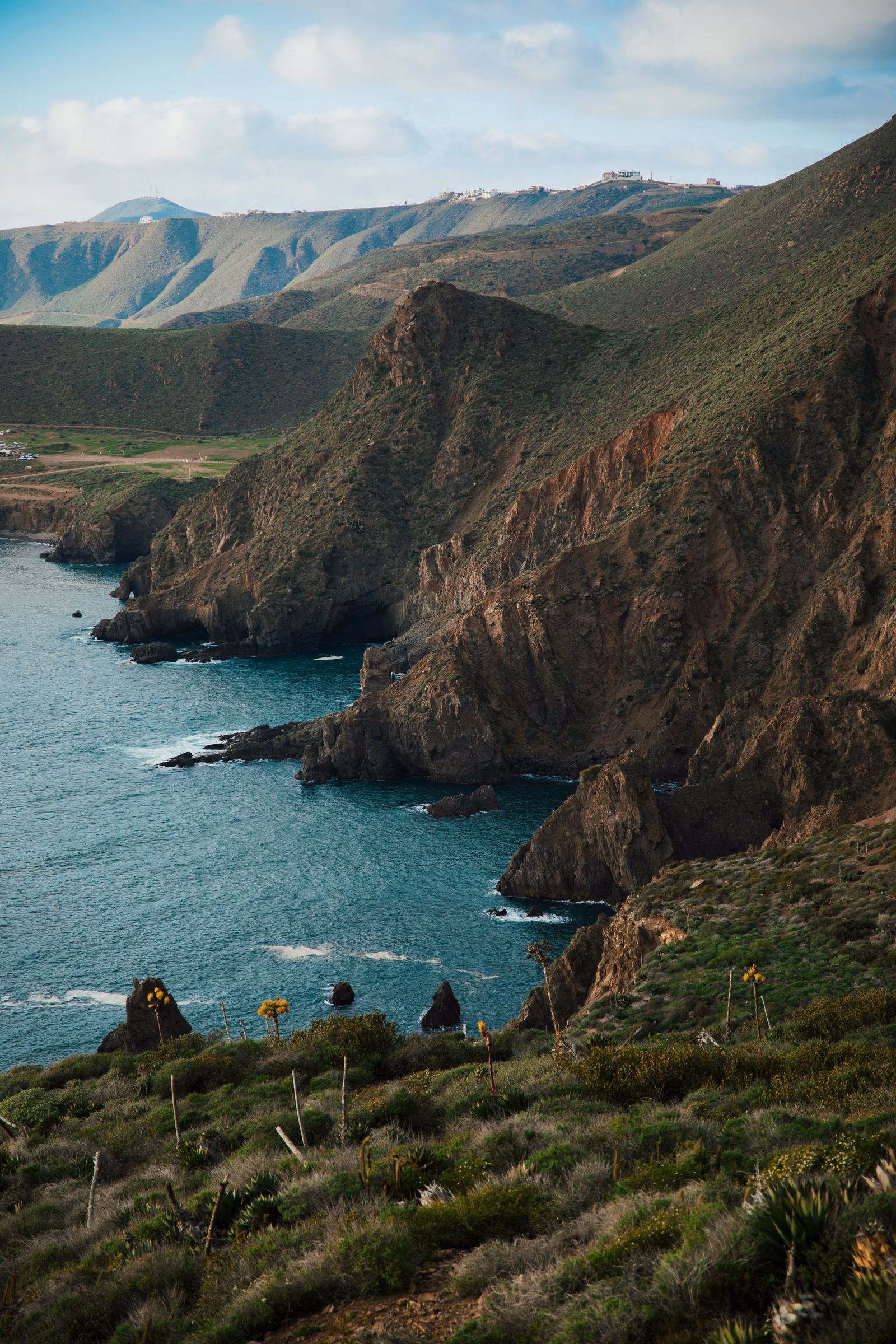 Rocky Baja California coastal cliffs descending to the Sea of Cortez, Mexico